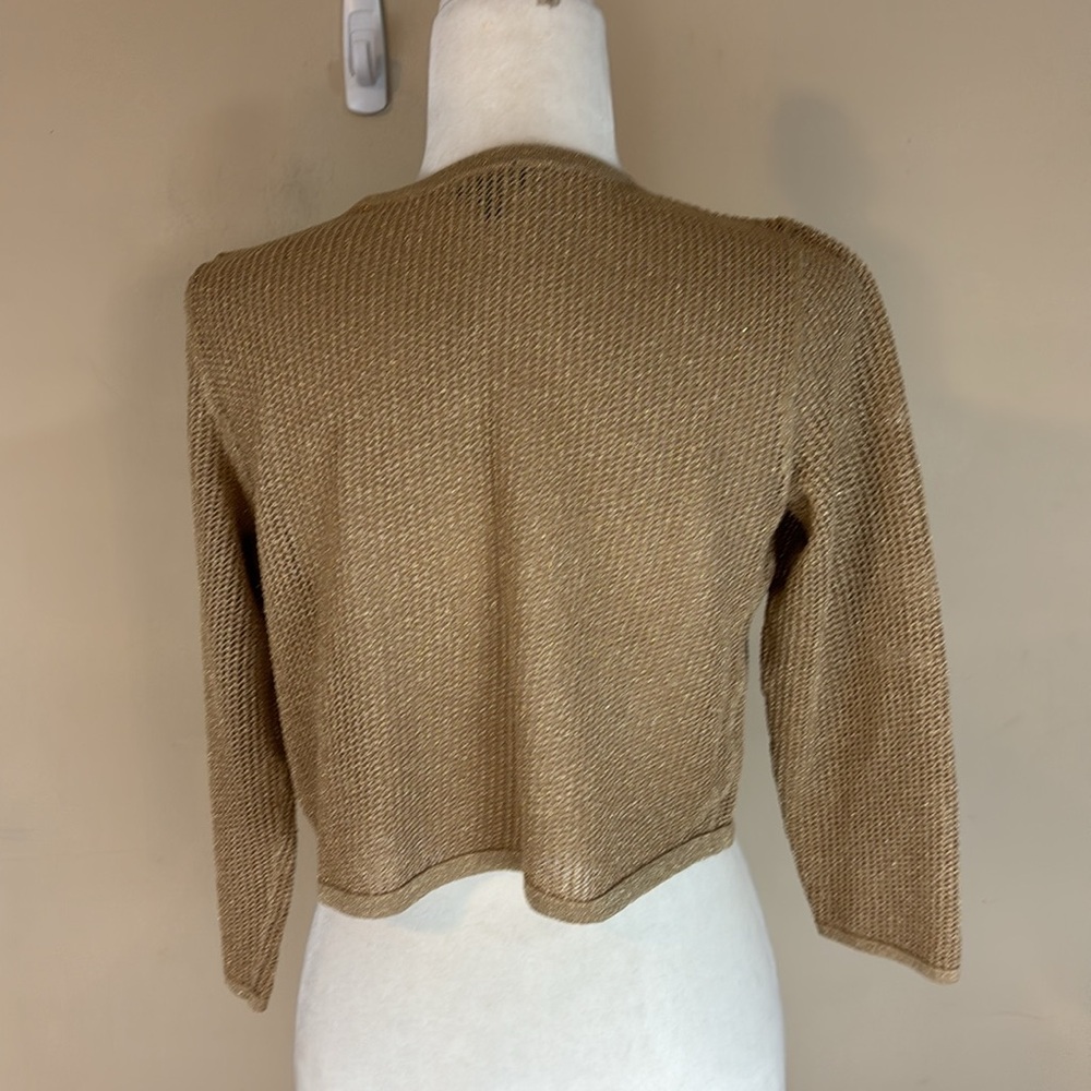 Talbots Metallic Tan Open Knit Cropped Cardigan - Picture 5 of 11